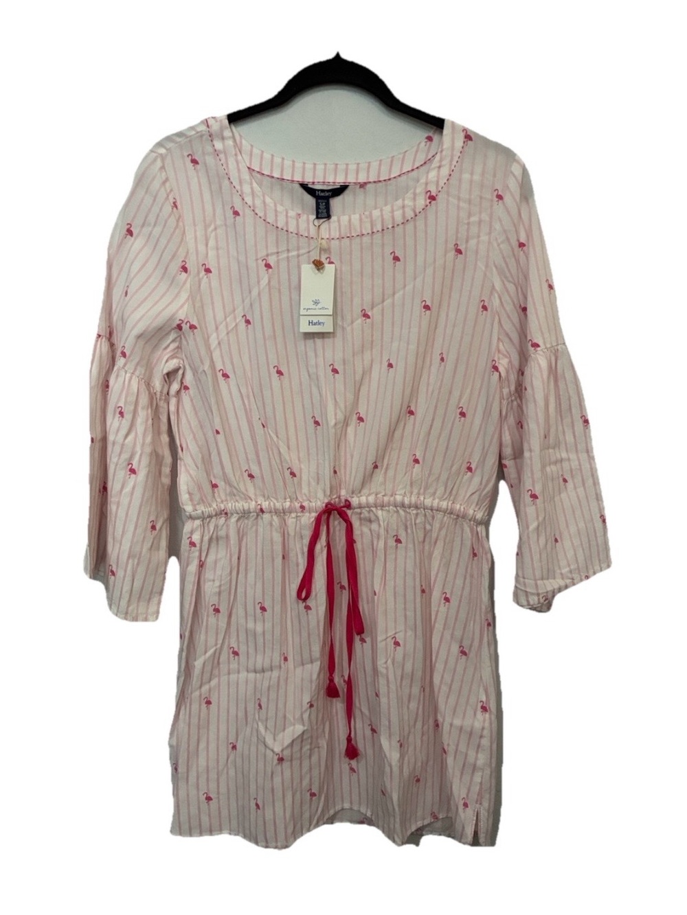 Hatley Pink Striped Flamingo Drawstring Midi Woven Beach Dress NWT